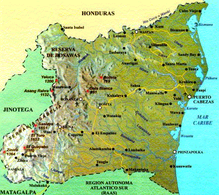 Nicaragua map of RAAN